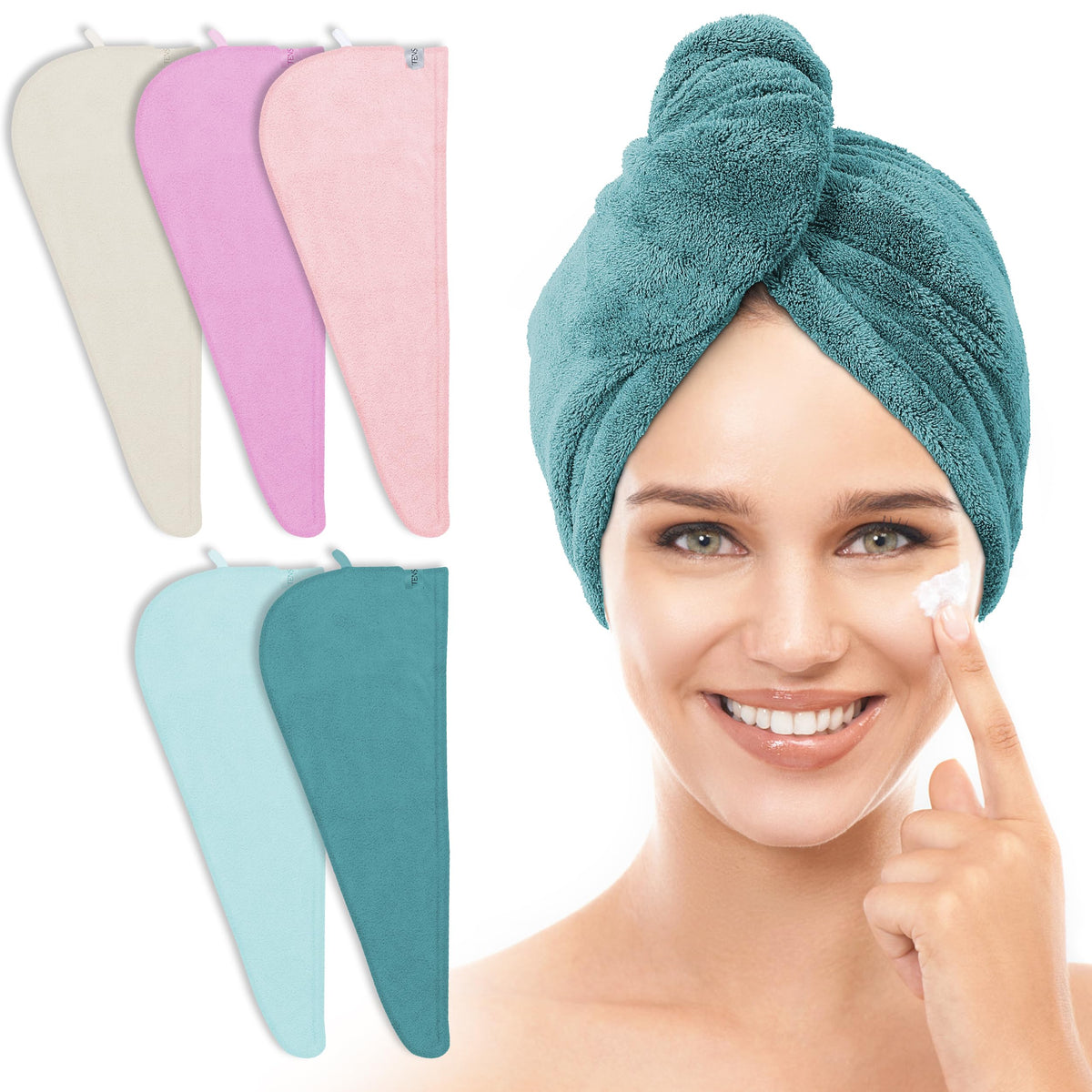 TENSTARS Hair Towel Wrap 5 Pack Microfiber Turban in coral velvet