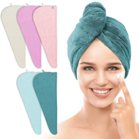 TENSTARS Hair Towel Wrap 5 Pack Microfiber Turban in coral velvet