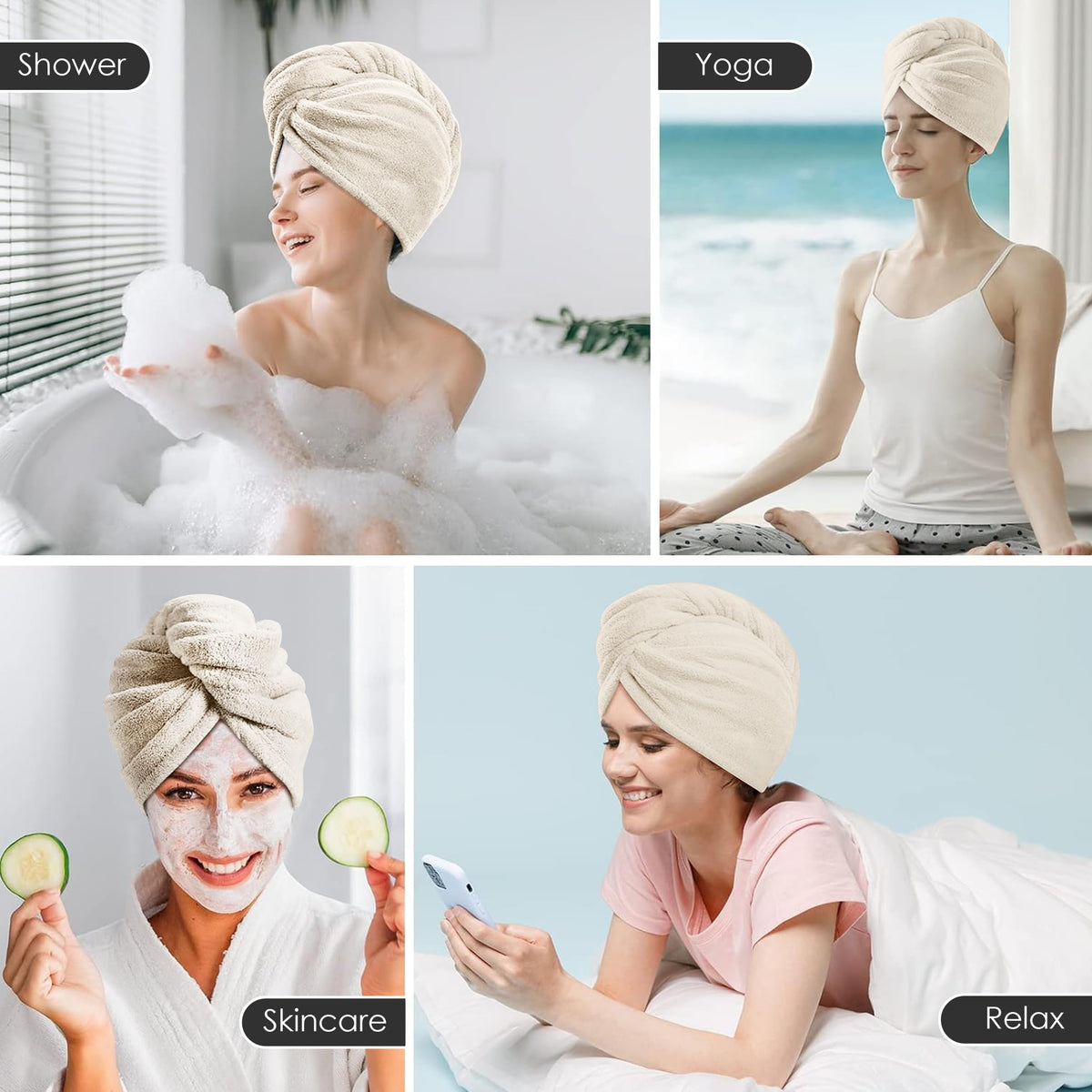 TENSTARS Hair Towel Wrap being used after a shower