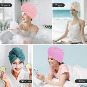TENSTARS Hair Towel Wrap set displayed on a bathroom counter