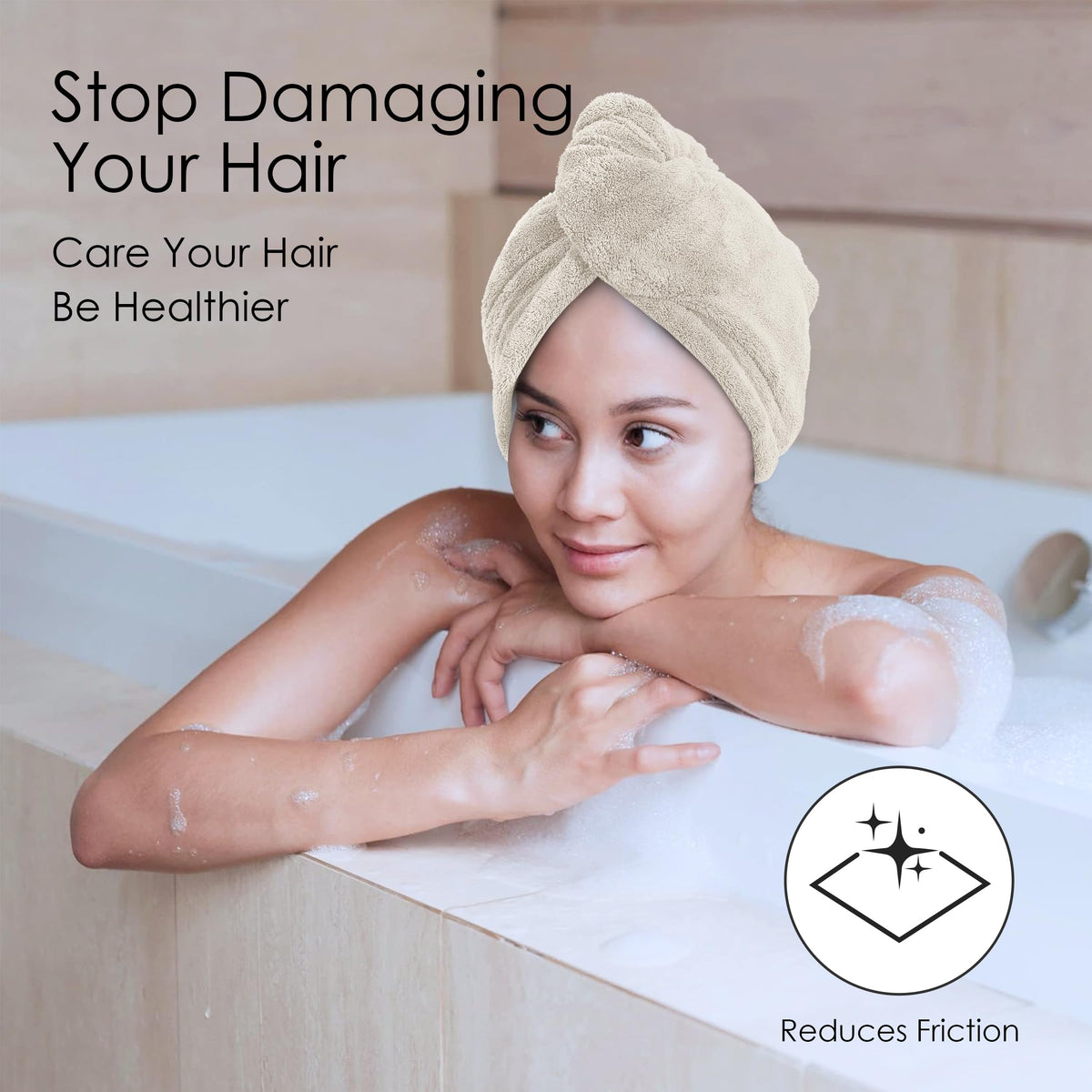 TENSTARS Hair Towel Wrap showing elastic loop design