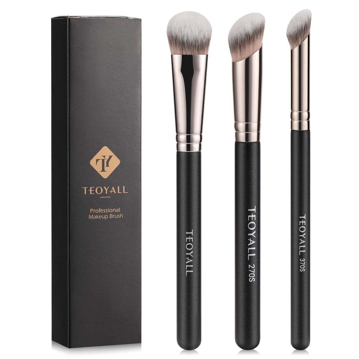 TEOYALL 3Pcs Concealer Brush Set front view with angled bristles
