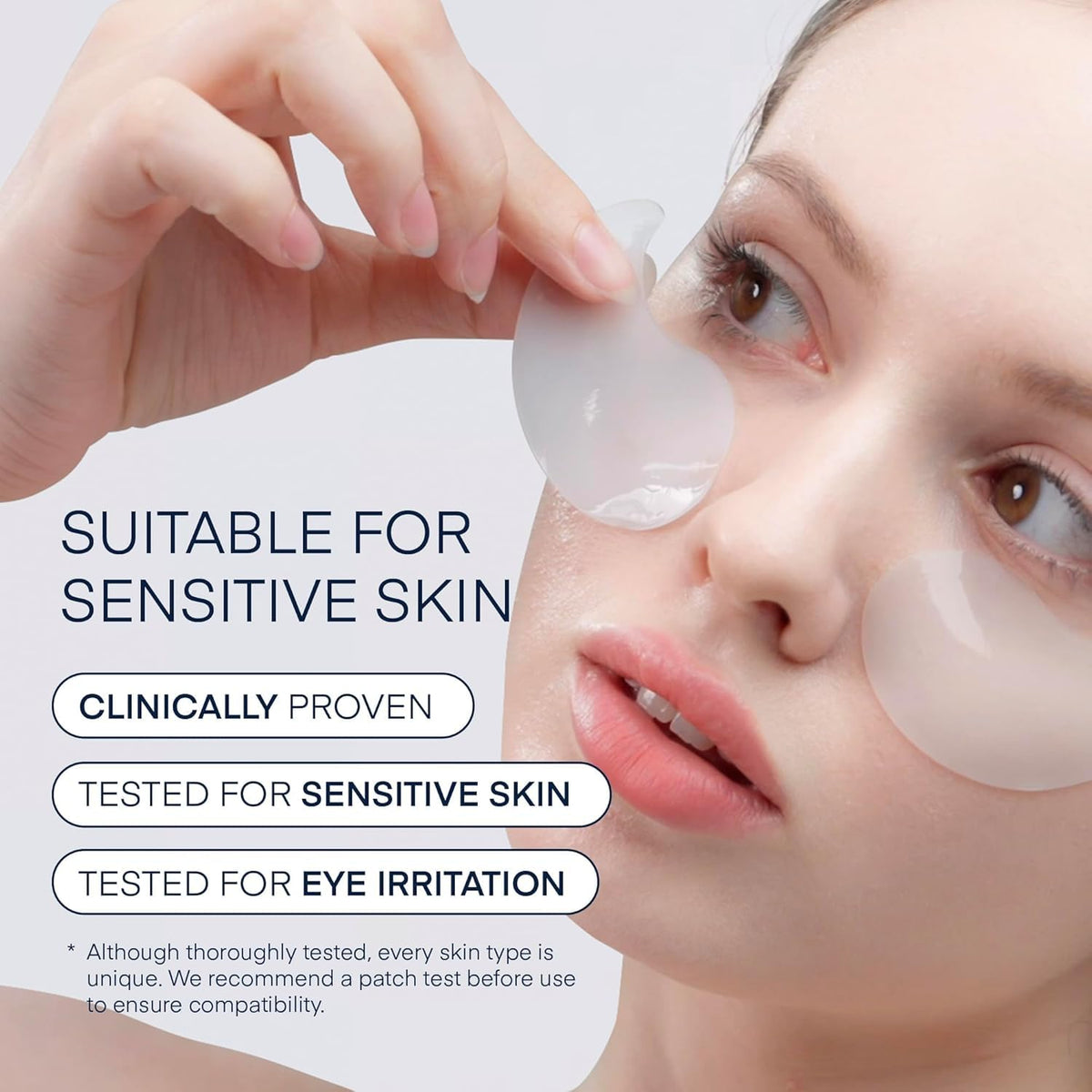 TEREZ & HONOR Caffeine Eye Patches applied under eyes