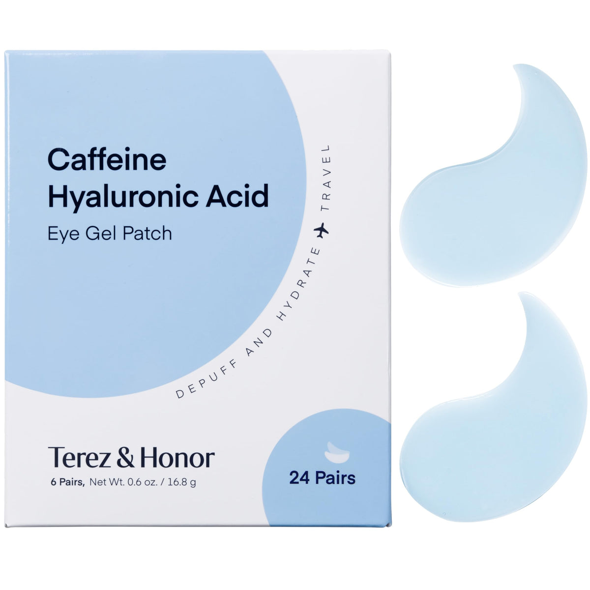 TEREZ & HONOR Caffeine Eye Patches front view with packaging