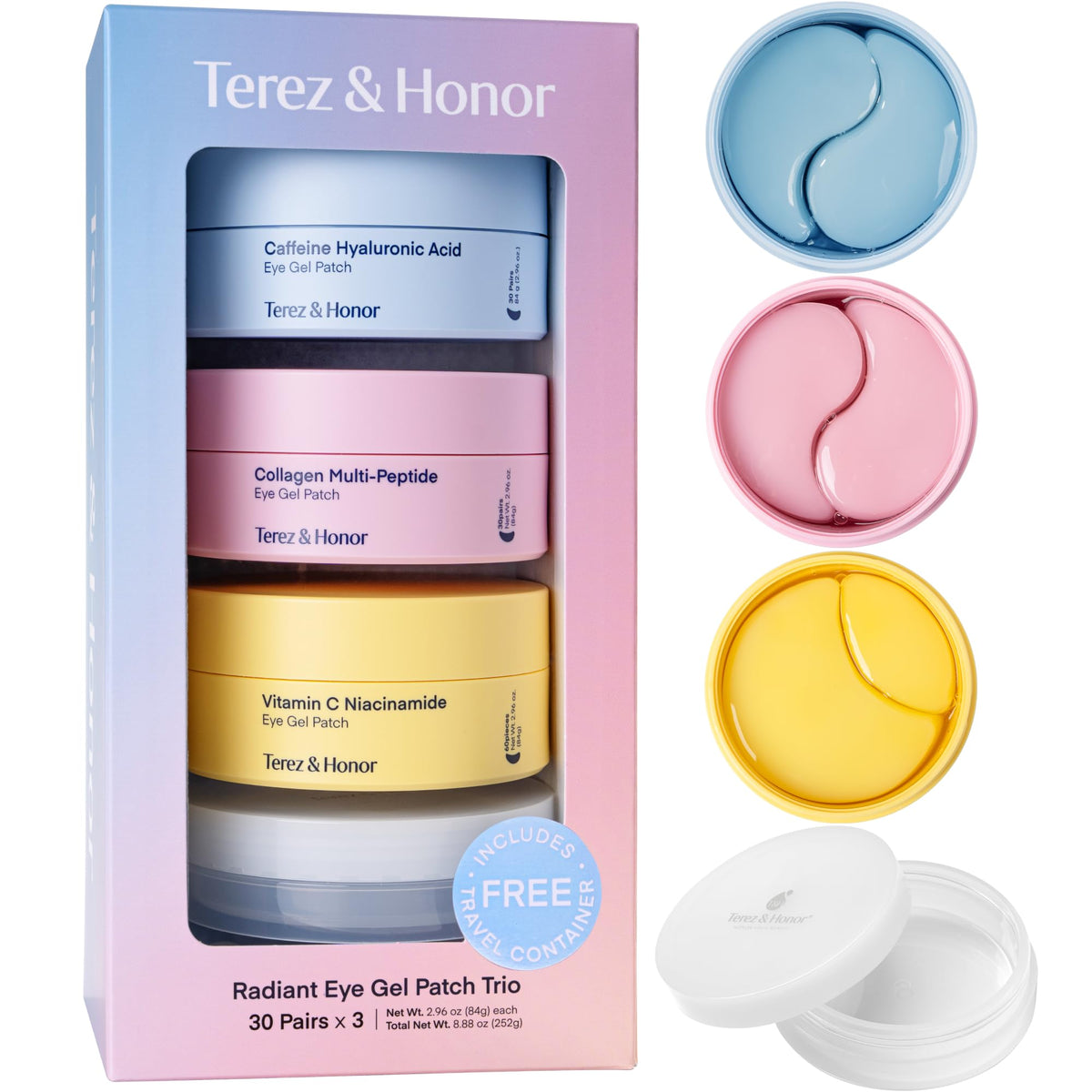 TEREZ & HONOR Eye Patches Gift Set front view with three jars