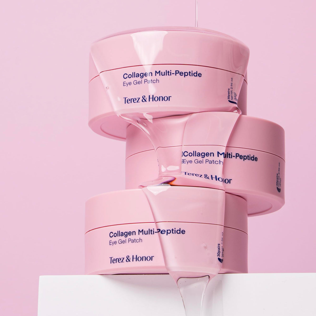 TEREZ & HONOR eye patches on vanity with beauty products