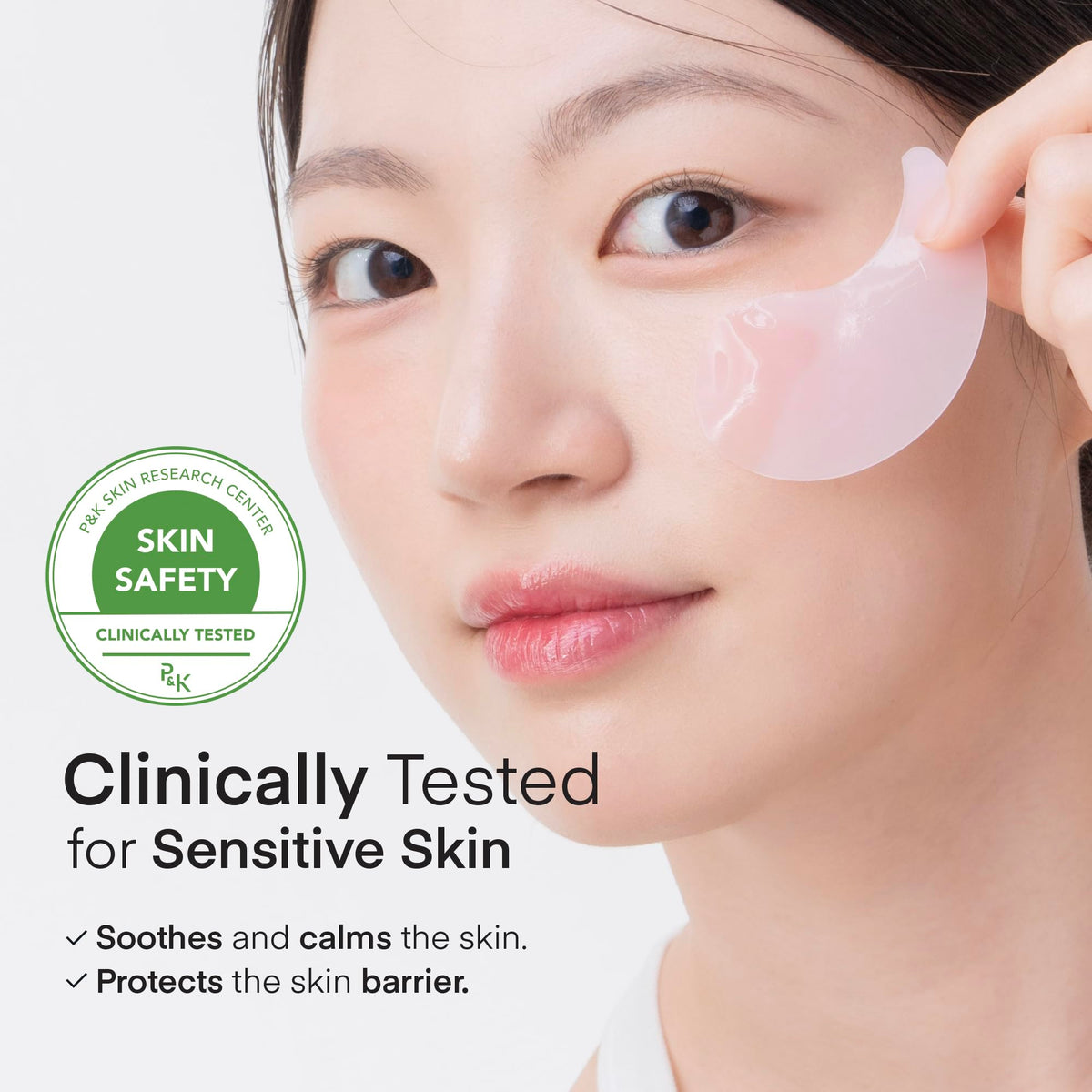 TEREZ & HONOR hydrogel eye patches applied on a woman relaxing