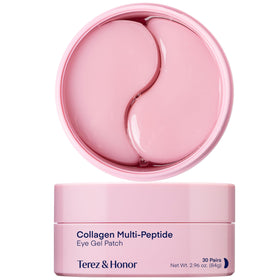 TEREZ & HONOR Peptide Collagen Under Eye Patches front view in pink packaging