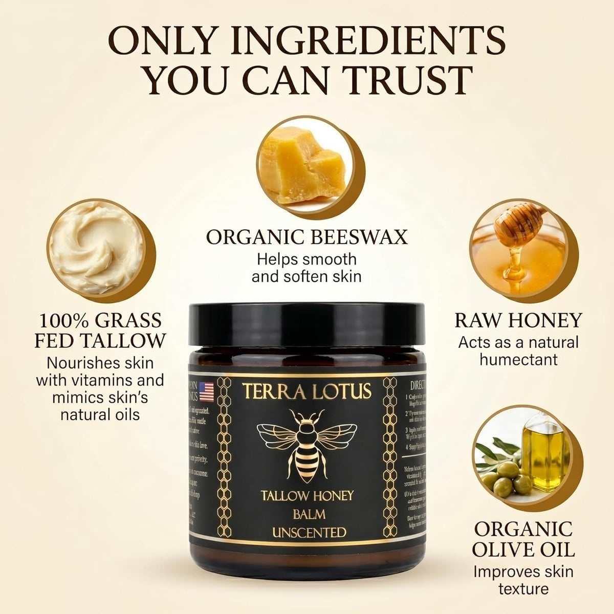 Terra Lotus Organic Beef Tallow Balm with texture close-up