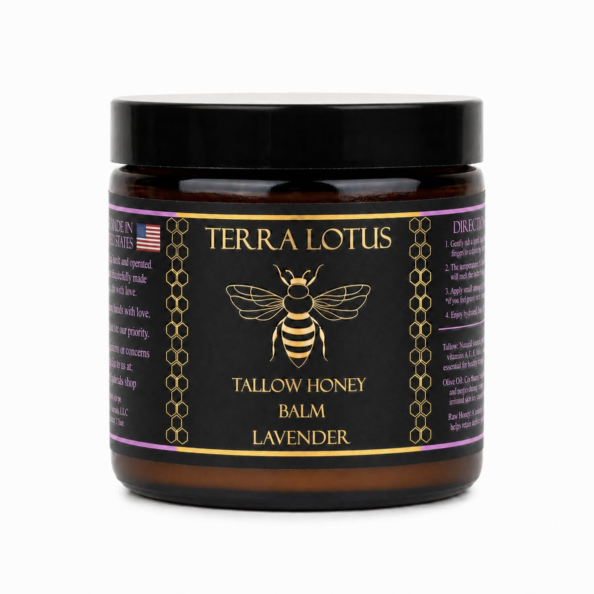 Terra Lotus Organic Grass-Fed Beef Tallow Balm 4 Oz Lavender front view