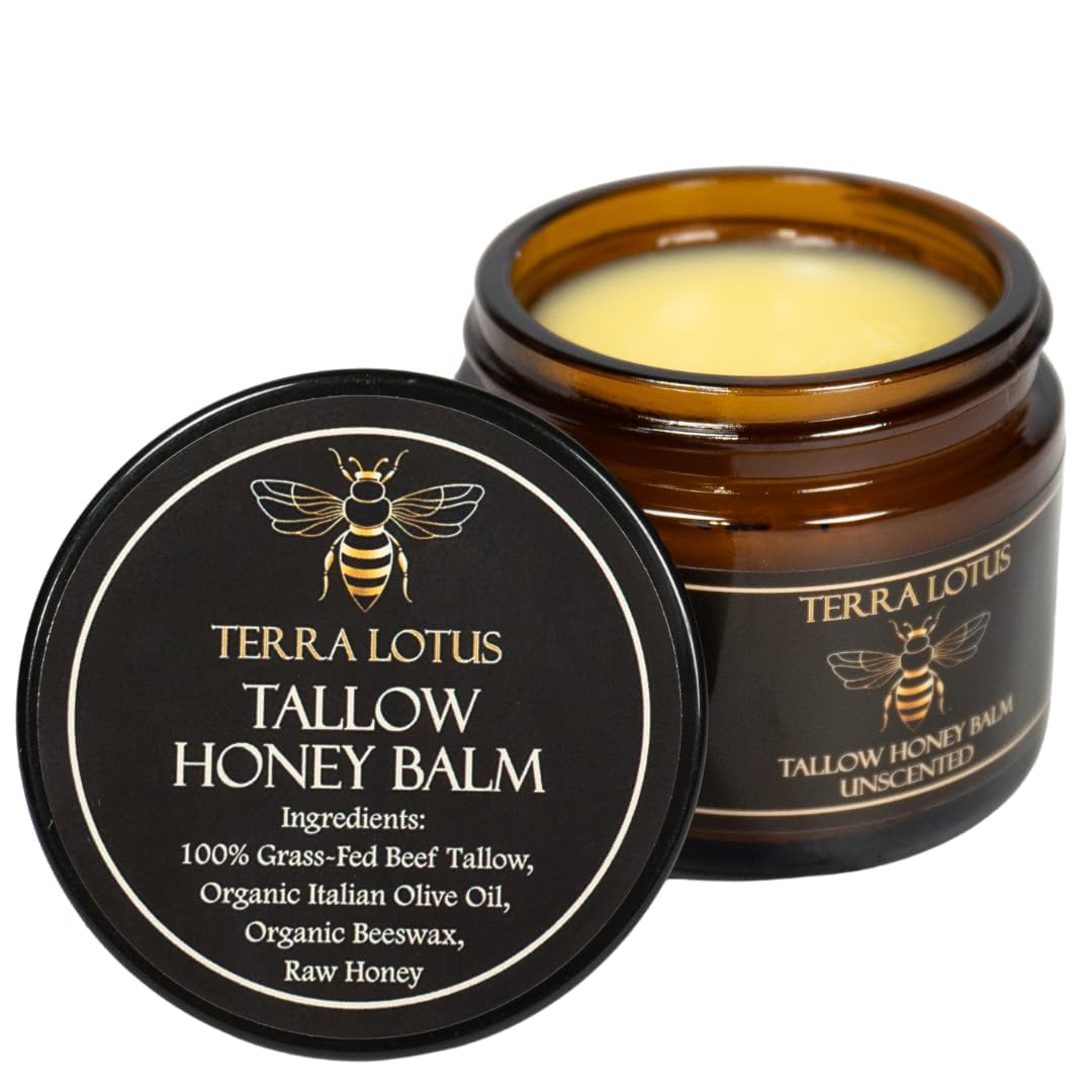 Terra Lotus Organic Grass-Fed Beef Tallow Balm front view, unscented 2 Oz