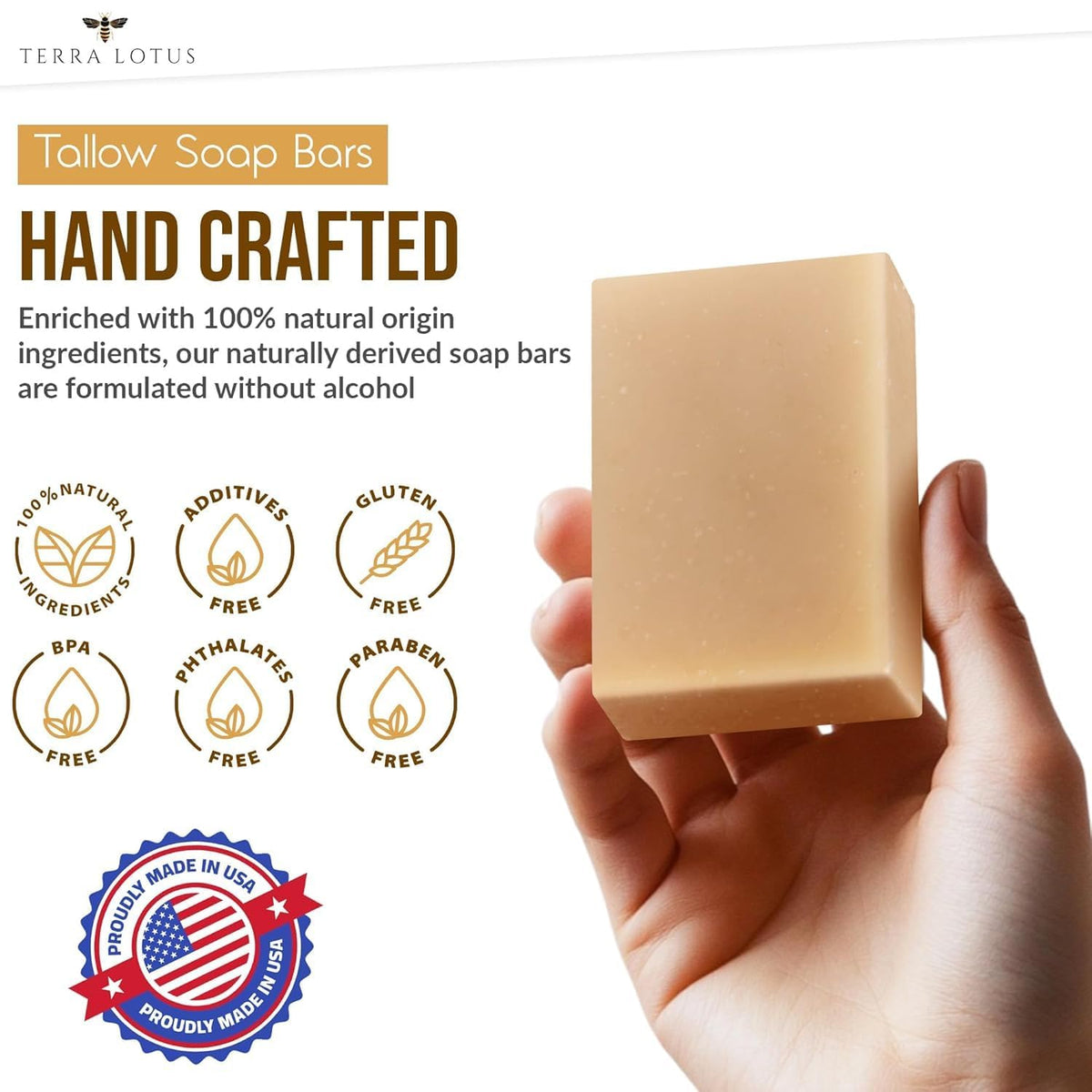 Terra Lotus Organic Tallow Soap bar with raw honey close-up
