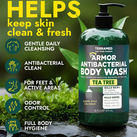 Terramed Antibacterial Body Wash back view with ingredients list