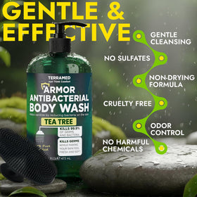 Terramed body wash bottle with tea tree oil ingredients