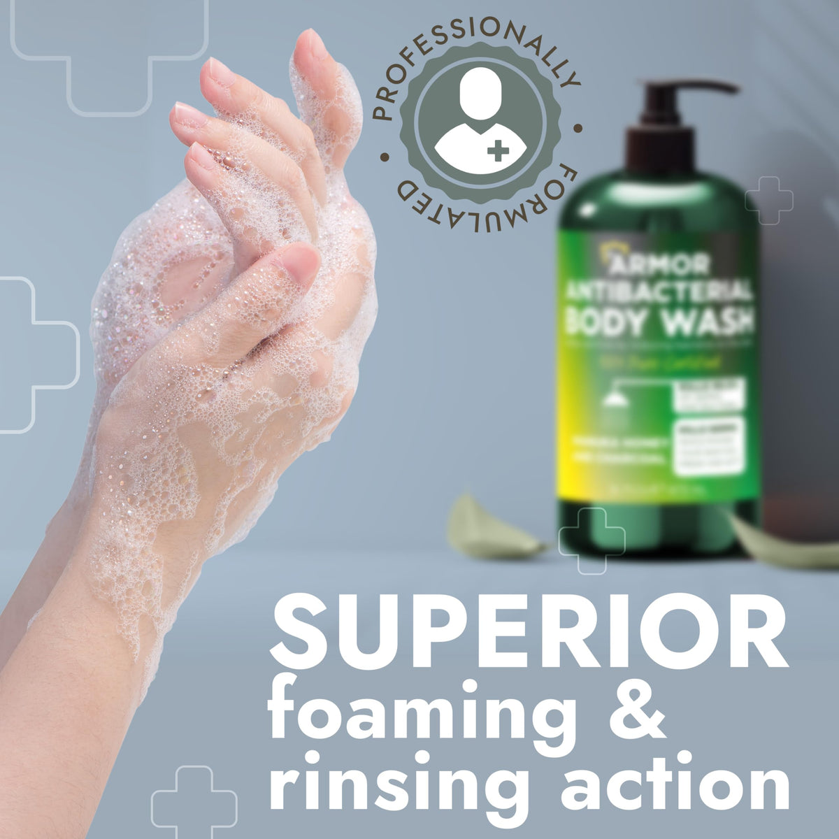 Terramed body wash with a refreshing lather on a sponge