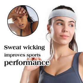 TERSE black headband worn by a woman during a workout