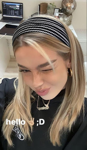 TERSE Cheetah Headband in striped pattern on a model