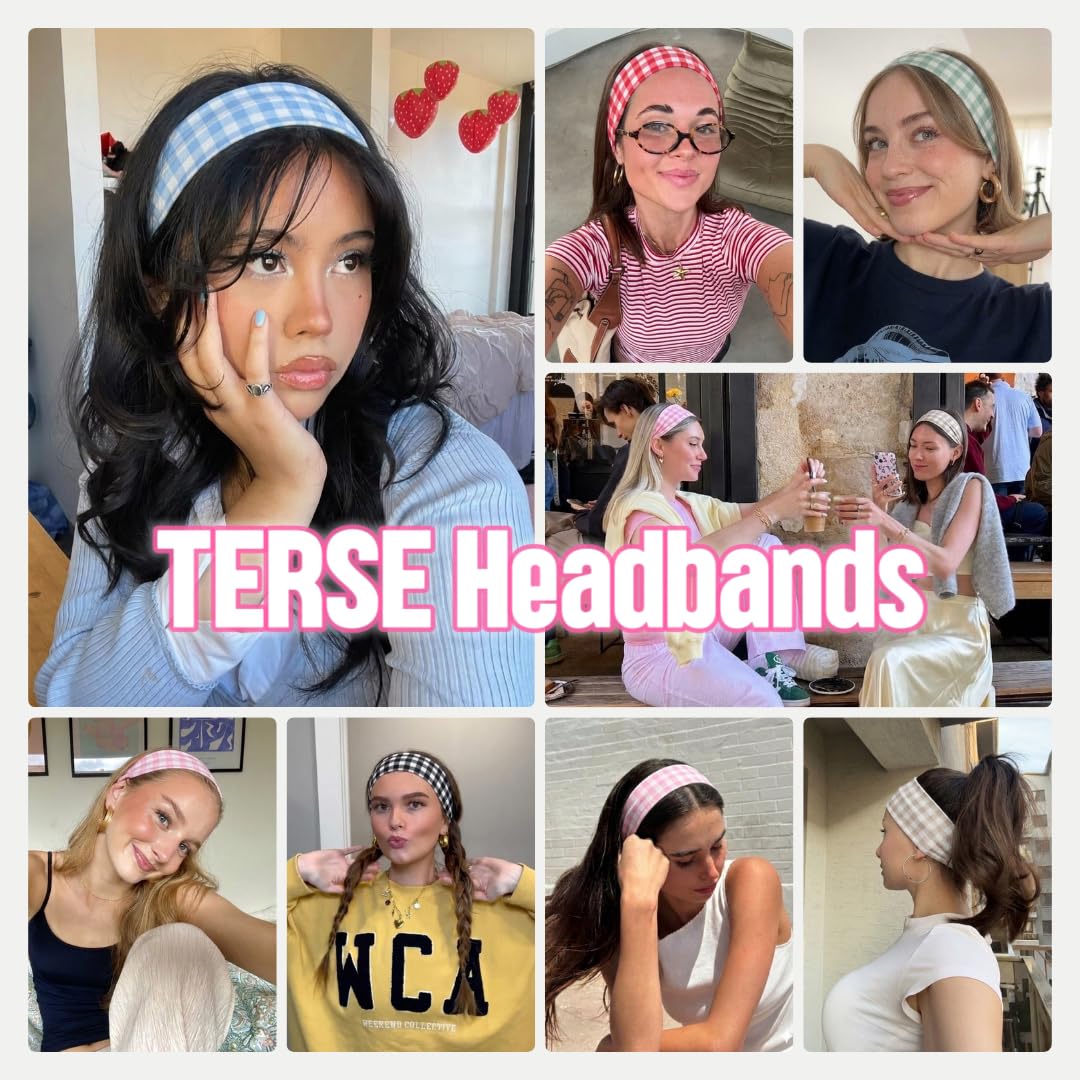 TERSE plaid headband close-up showing elastic band
