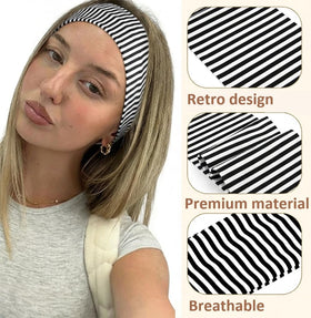TERSE Stripe Headband in blue during a workout