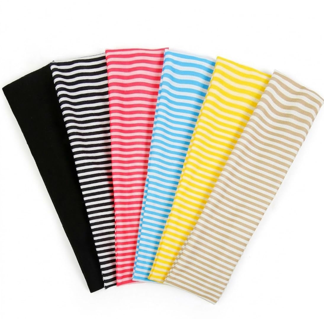 TERSE Stripe Headbands 6-piece set including black, red, yellow, blue, khaki, and solid black