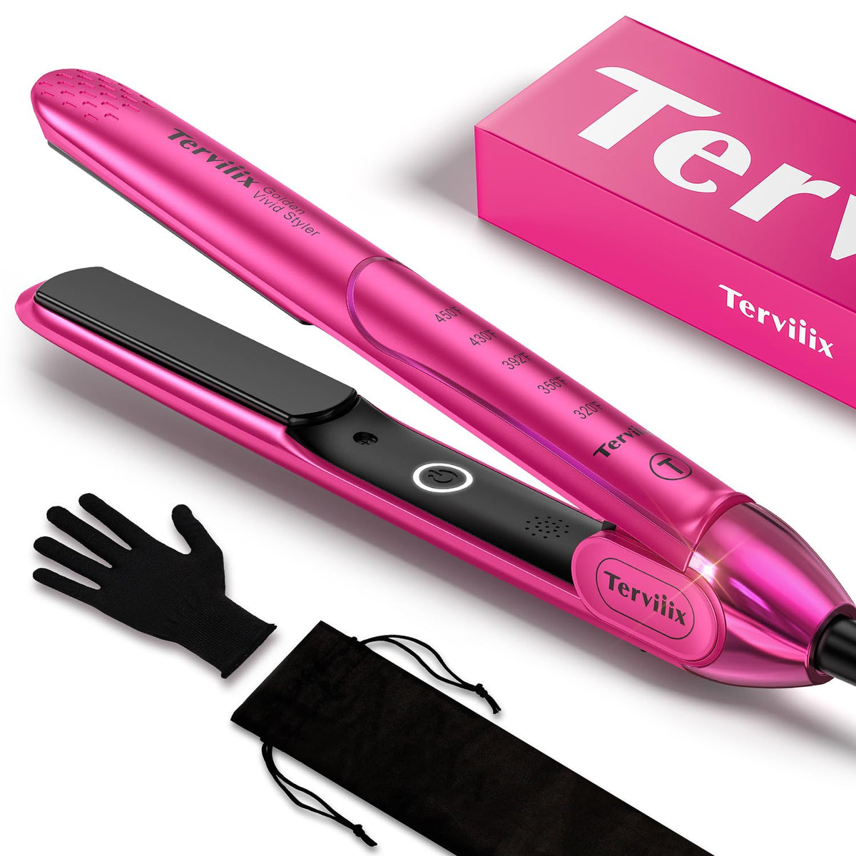 Terviiix Hair Straightener and Curler 2 in 1 Hot Pink front view