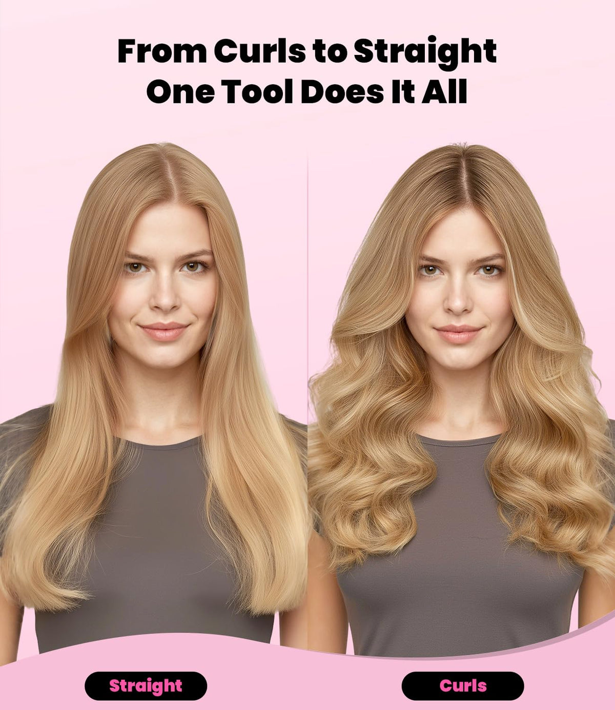 Terviiix Hair Straightener and Curler 2 in 1 Hot Pink with adjustable temperature settings