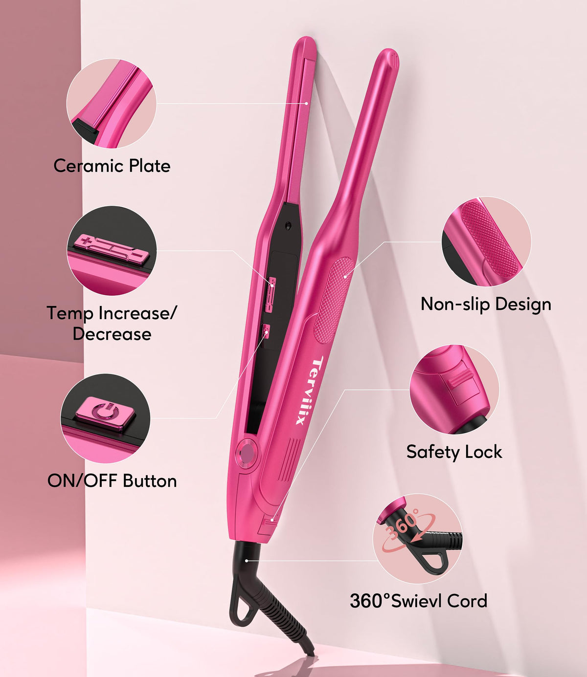 Terviiix Mini Flat Iron with 360 swivel cord