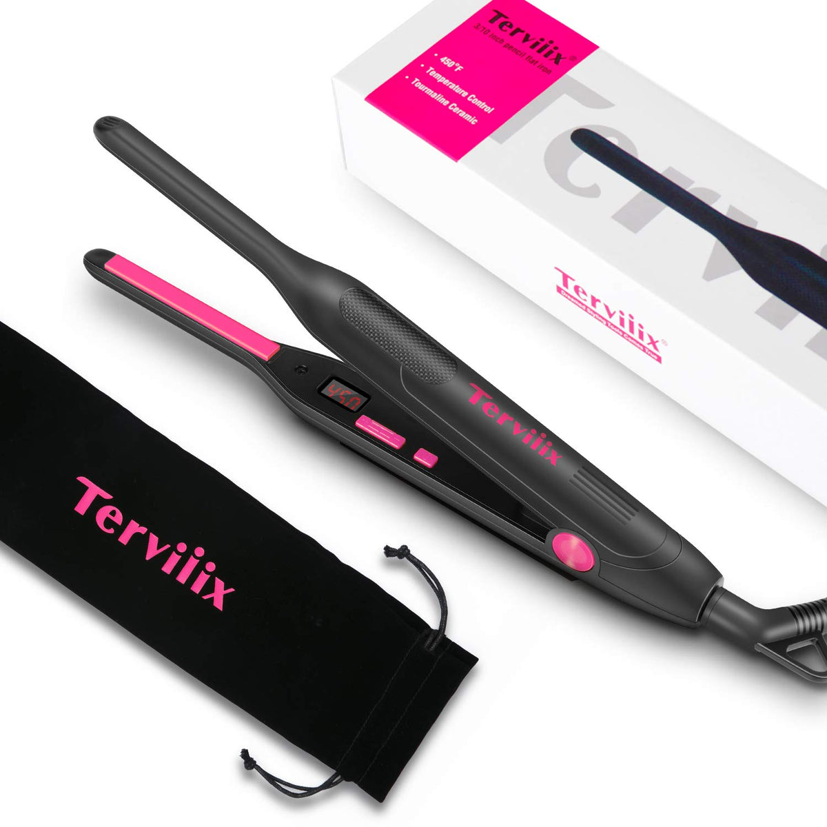Terviiix Mini Hair Straightener front view with digital display