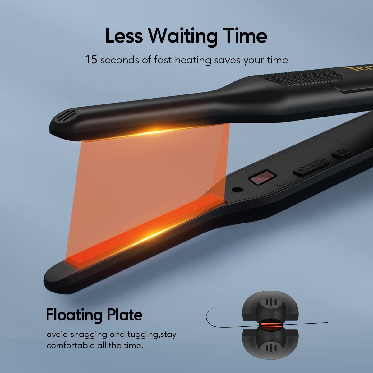 Terviiix Pencil Flat Iron displaying adjustable temperature settings