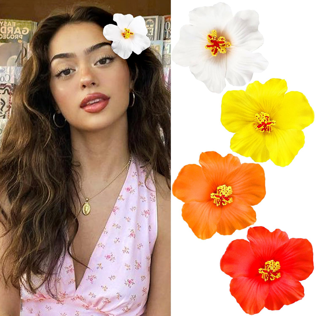 Tetizo Hawaiian Flower Hair Clips set in vibrant colours
