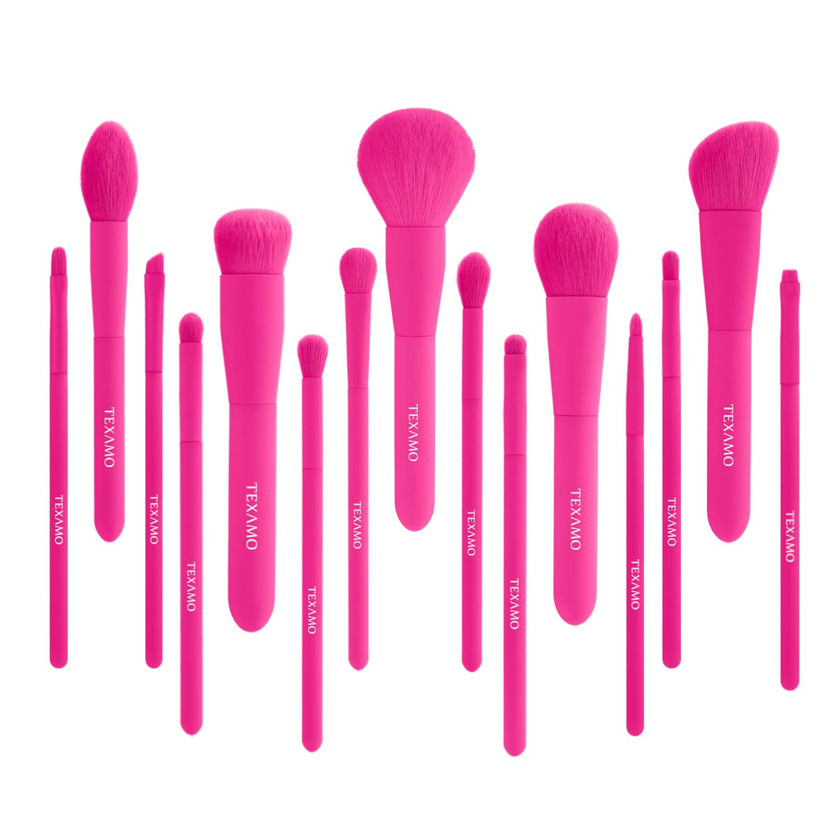 TEXAMO 15 Piece Makeup Brush Set in Hot Pink front view