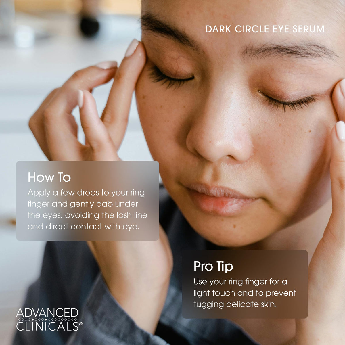 Texture of Advanced Clinicals Dark Circle Caffeine Under Eye Serum on fingertip