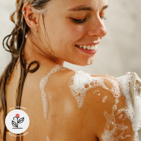 Texture of Organic Shea, Mango & Cocoa Body Butter on a hand