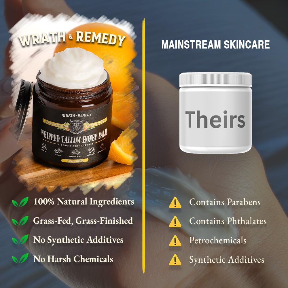 Texture of Wrath & Remedy Organic Beef Tallow Honey Balm on hand