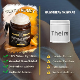 Texture of Wrath & Remedy Organic Beef Tallow Honey Balm on hand