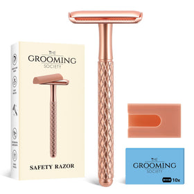TGS Rose Gold Single Blade Razor front view with silicone cover