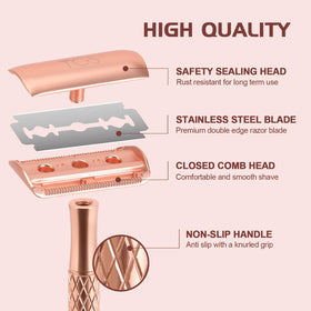 TGS Rose Gold Single Blade Razor with protective silicone cover