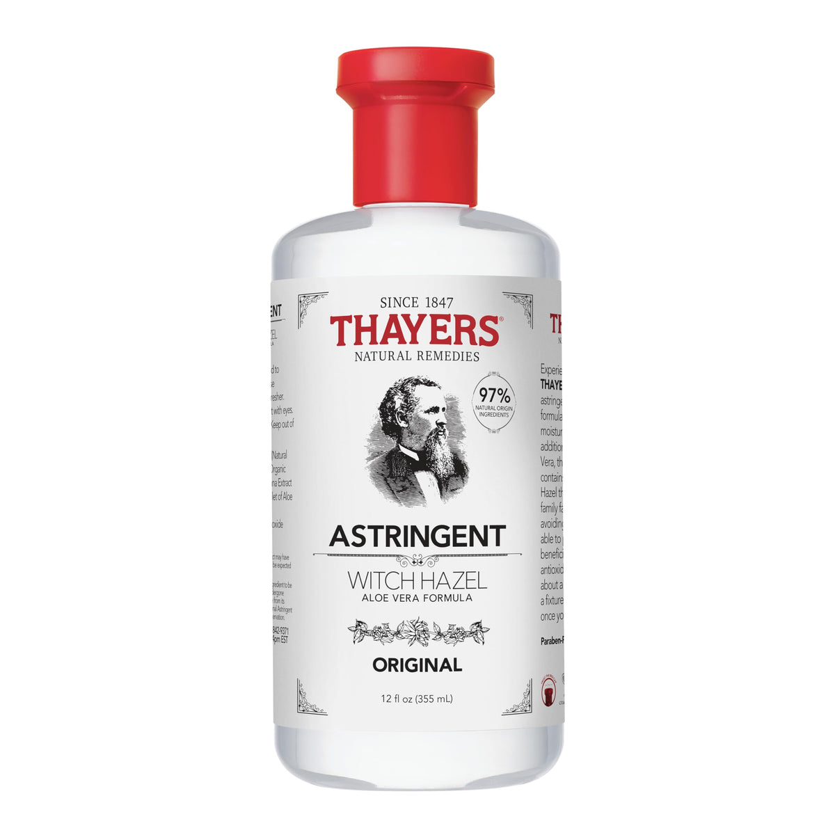THAYERS Original Witch Hazel Astringent with Aloe Vera 12 oz bottle front view