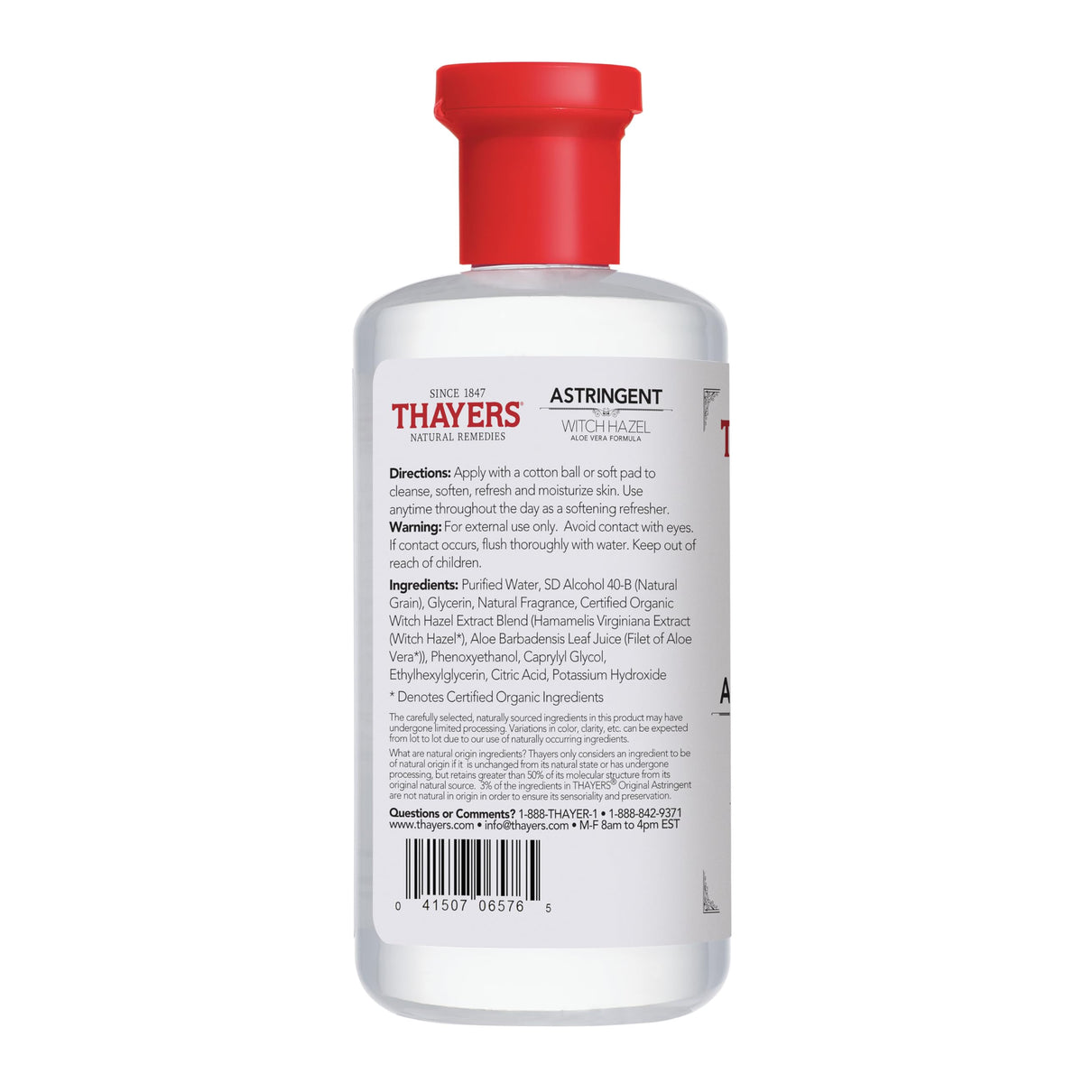 THAYERS Original Witch Hazel Astringent with Aloe Vera cap open