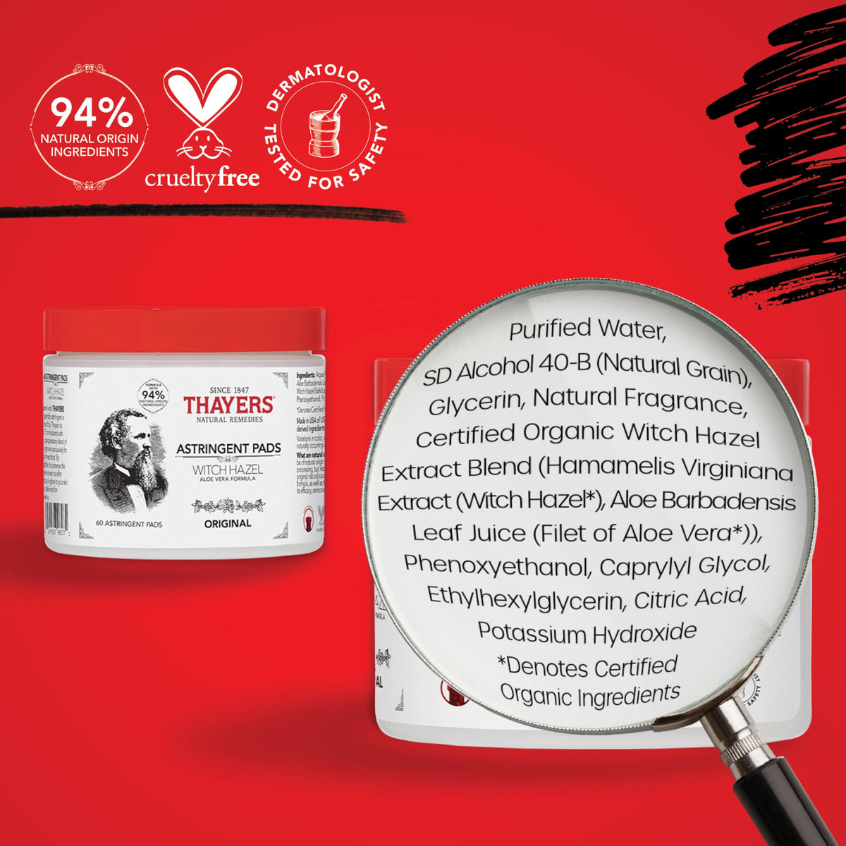 THAYERS Witch Hazel Astringent Pads in a travel bag