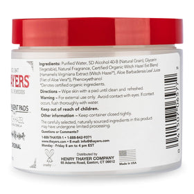 THAYERS Witch Hazel Astringent Pads showing pad texture and ingredients