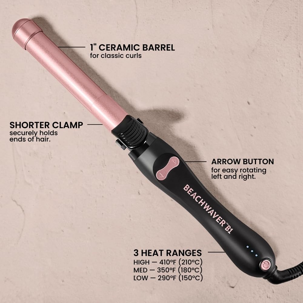 The Beachwaver Co. B1 Rotating Curling Iron Midnight Rose ceramic barrel close-up