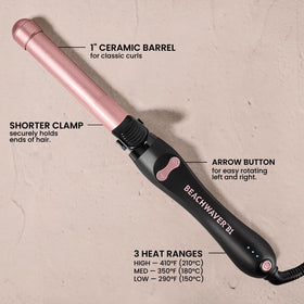 The Beachwaver Co. B1 Rotating Curling Iron Midnight Rose ceramic barrel close-up