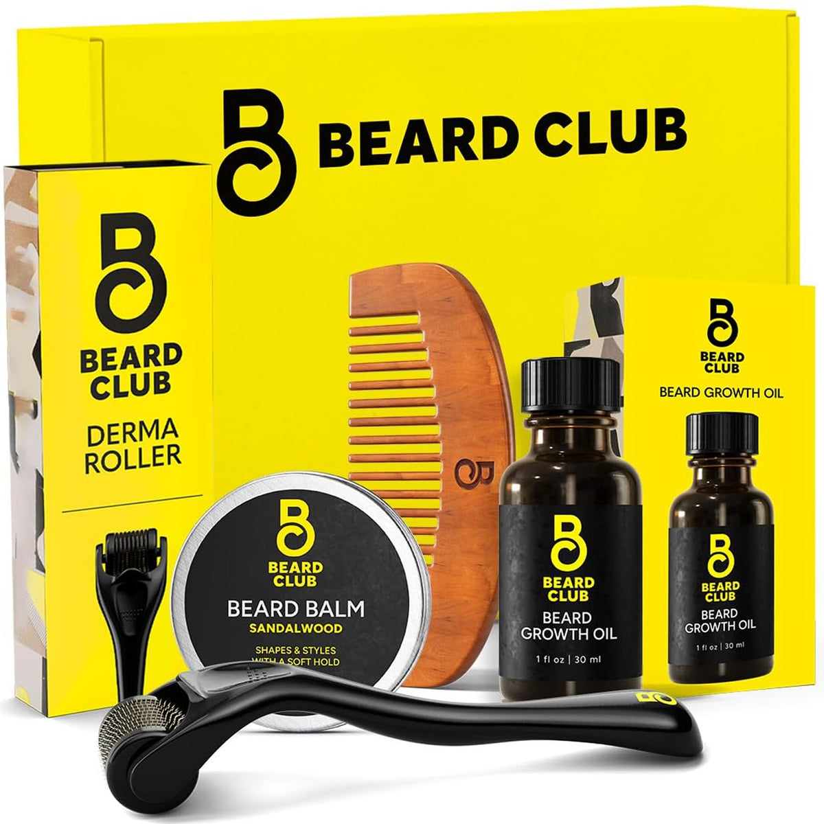 The Beard Club Beard Growth Kit with derma roller and oil