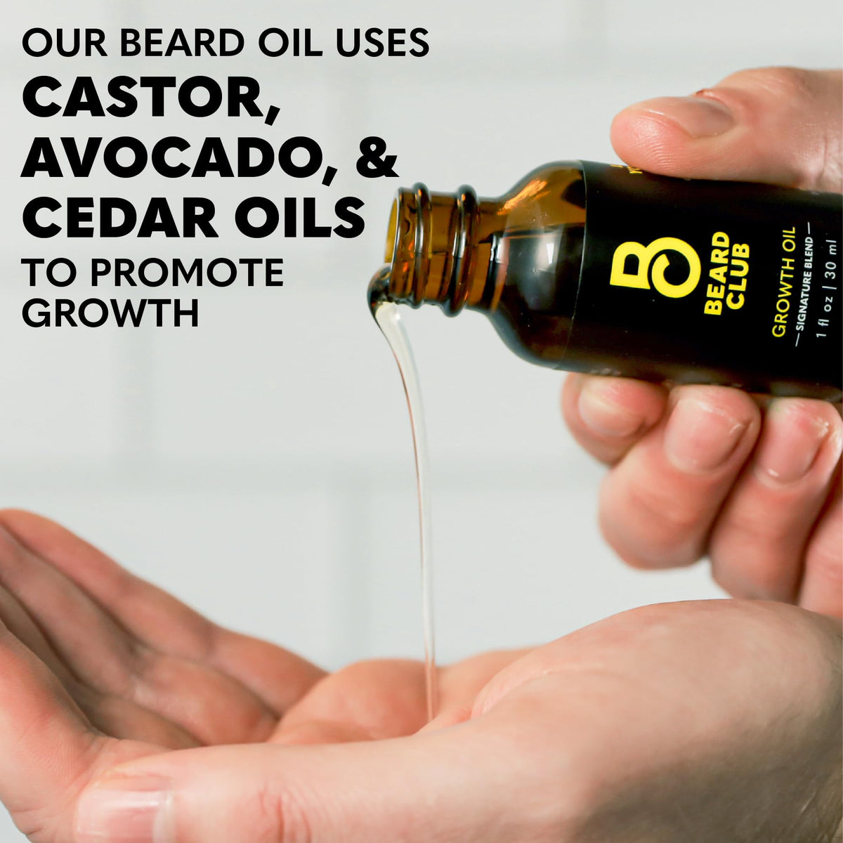 The Beard Club Beard Growth Oil bottle with a dropper