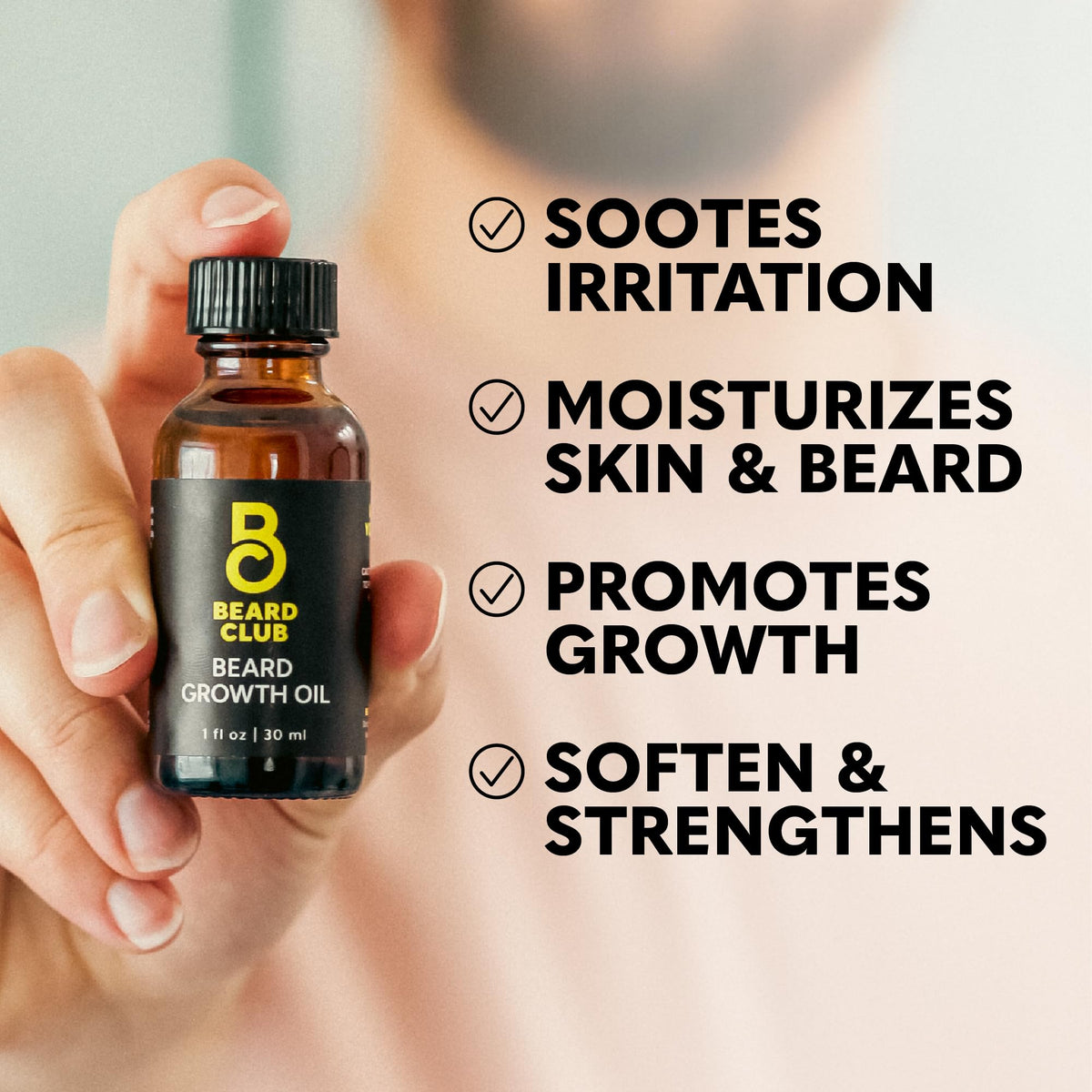 The Beard Club Beard Growth Oil with natural oils displayed