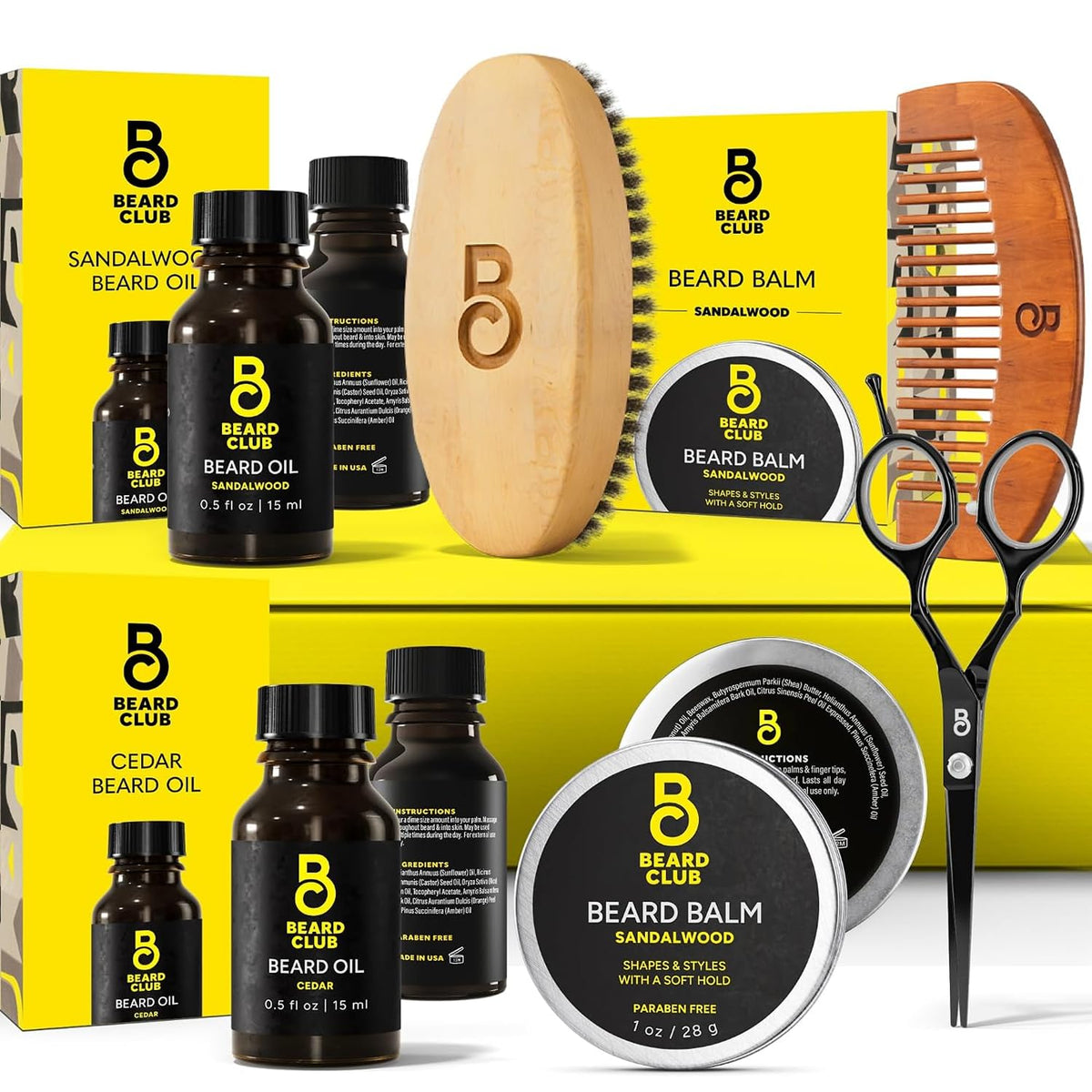 The Beard Club Beard Kit front view with cedar and sandalwood oils