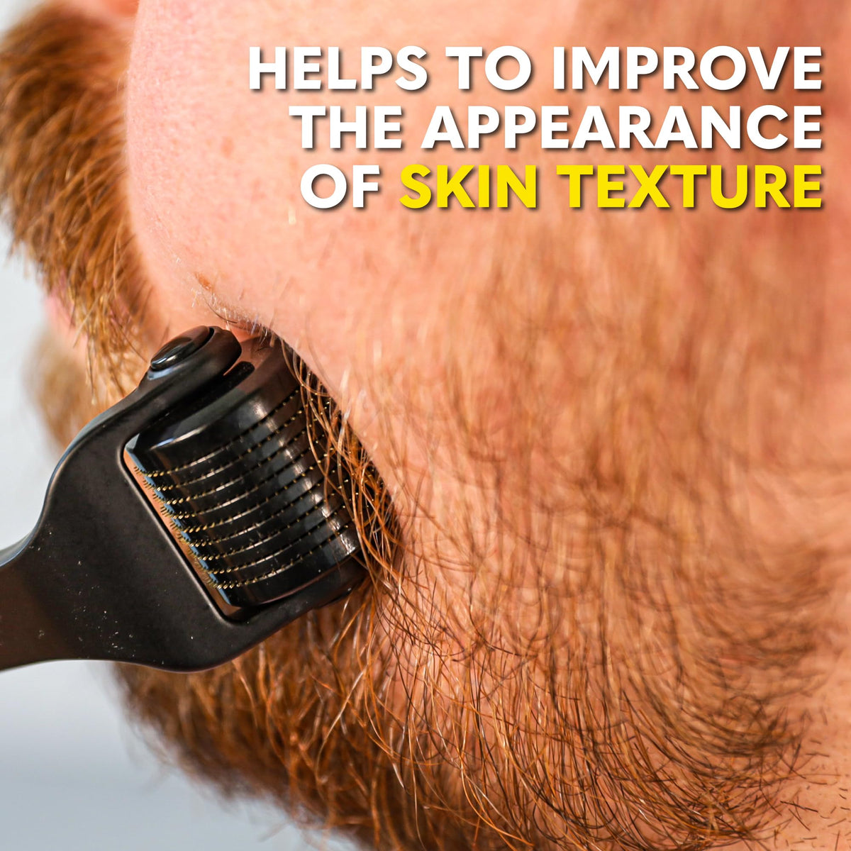 The Beard Club Derma Roller being used on a beard