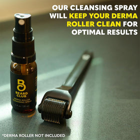 The Beard Club Derma Roller Cleansing Spray 1oz bottle size comparison