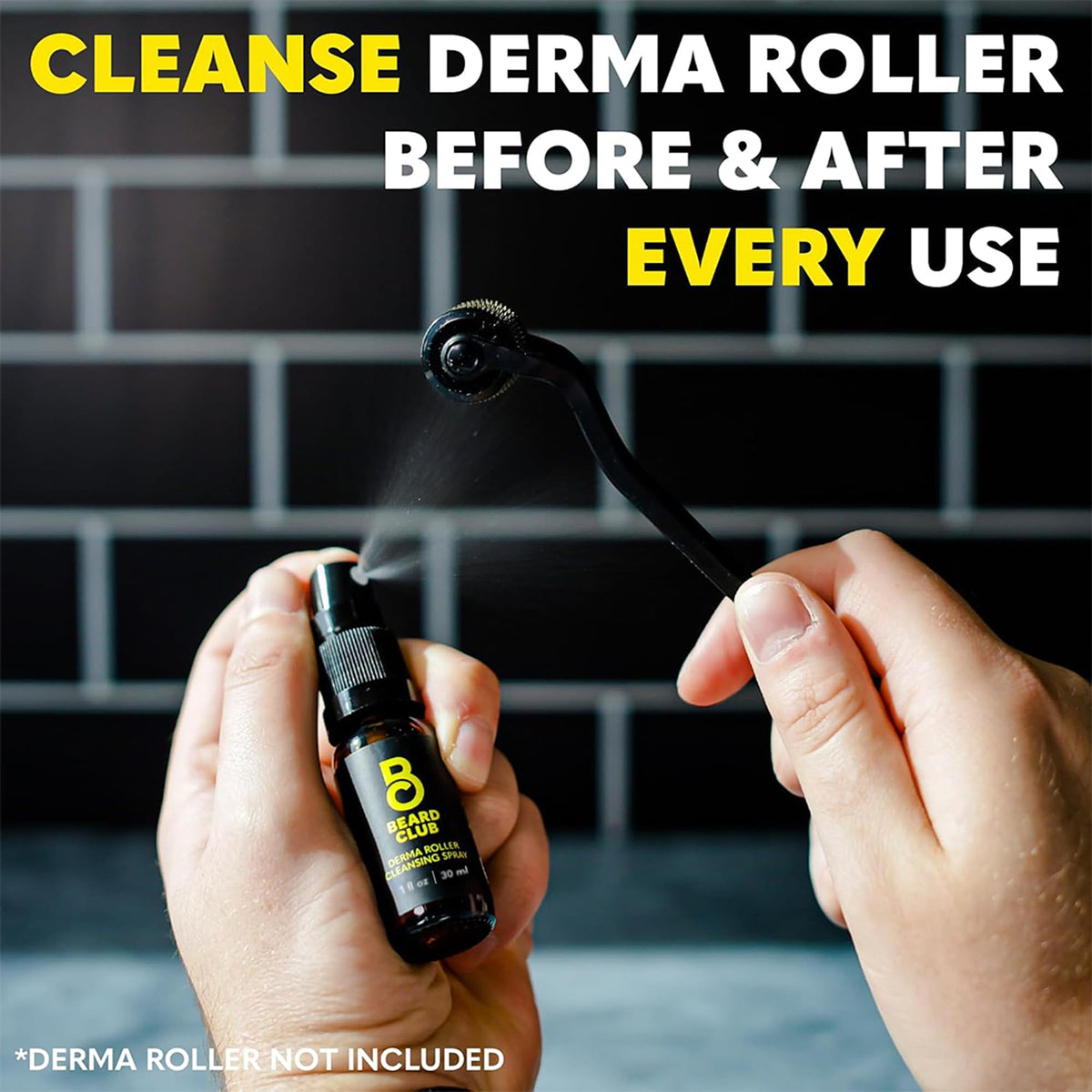 The Beard Club Derma Roller Cleansing Spray 1oz packaging details